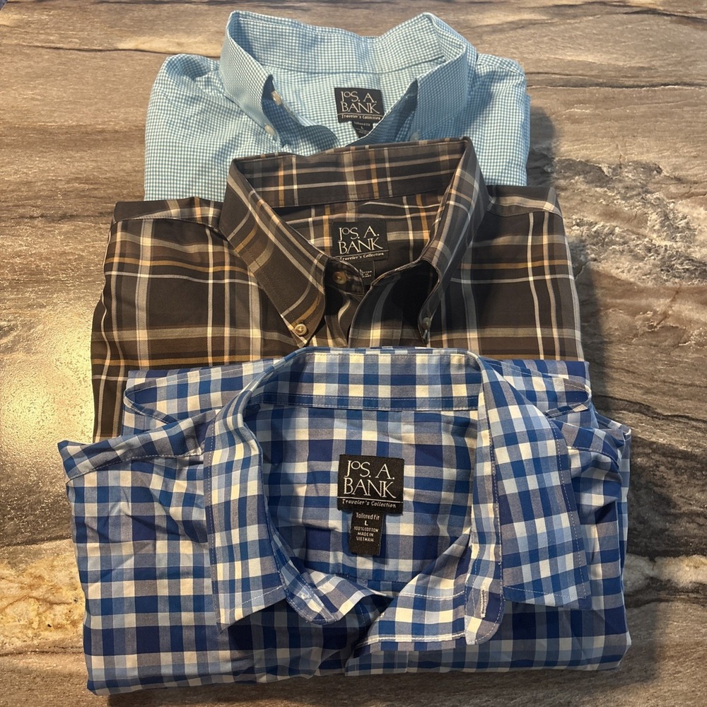 JOS A BANK Traveler Size Large LOT OF 3 Mens BUTTON DOWN SHIRT Long Sleeve
